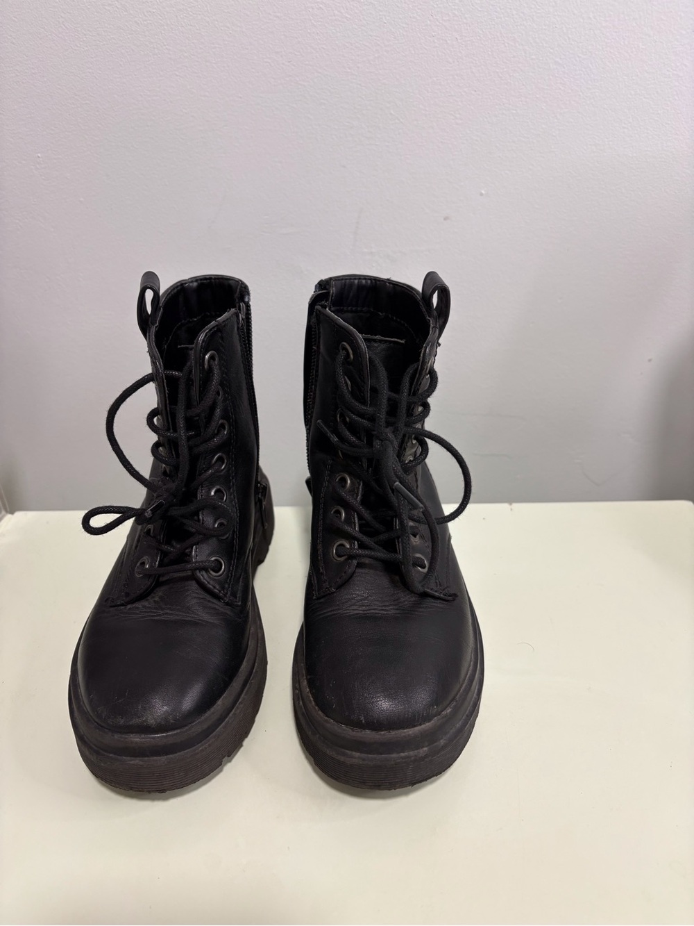 Mango Black Lace-Up Platform Combat Boots